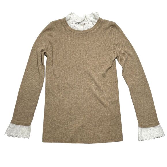 Tuckernuck Sweaters - Tuckernuck Sweater Womens Size M Medium Lace Collar/Cuffs Nylon/Wool Tan Beige